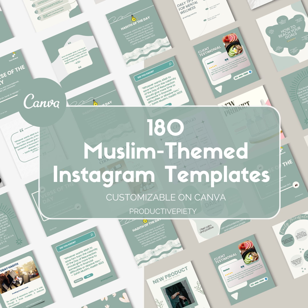 180 Instagram Muslim Themed Aesthetic Canva Templates | Aesthetic Sage Modest Fashion Hijabi Muslimah Brand Templates