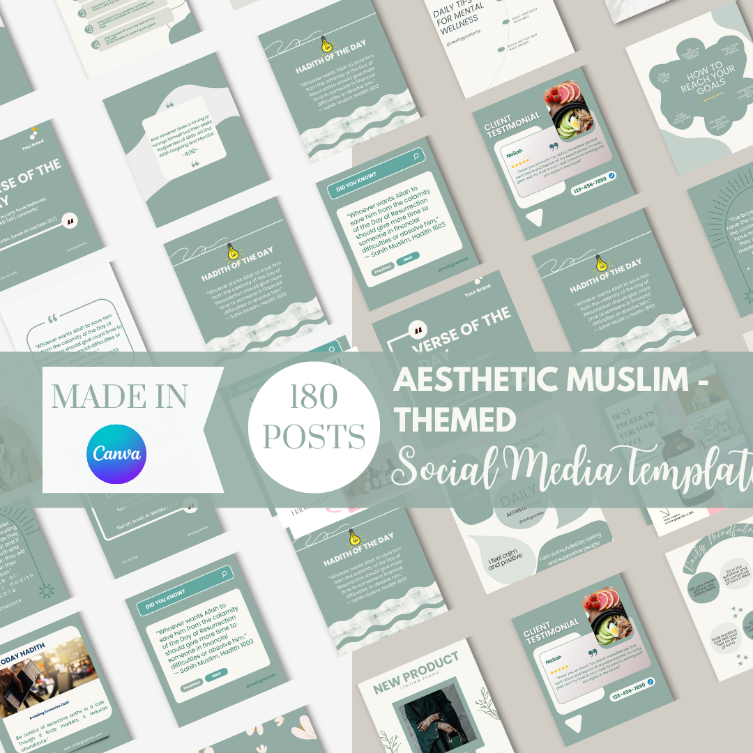 180 Instagram Muslim Themed Aesthetic Canva Templates | Aesthetic Sage Modest Fashion Hijabi Muslimah Brand Templates - Image 3